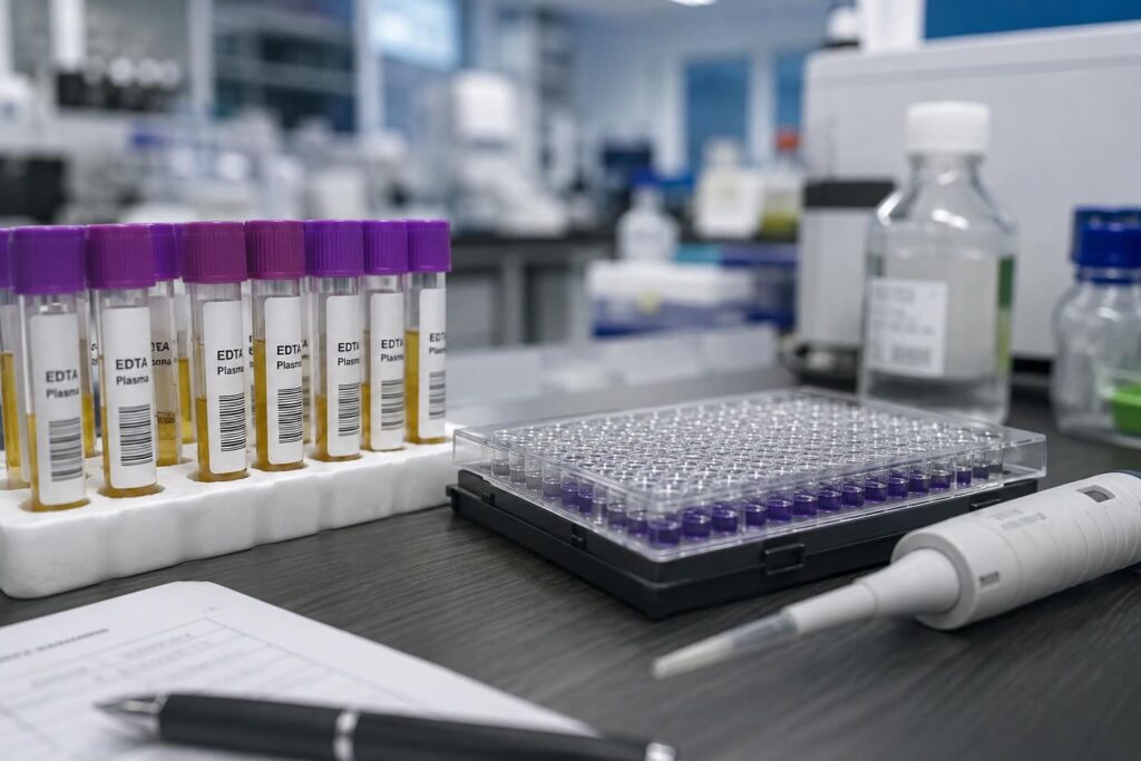 EDTA plasma samples and 96-well plate for an EV-based liquid biopsy assay