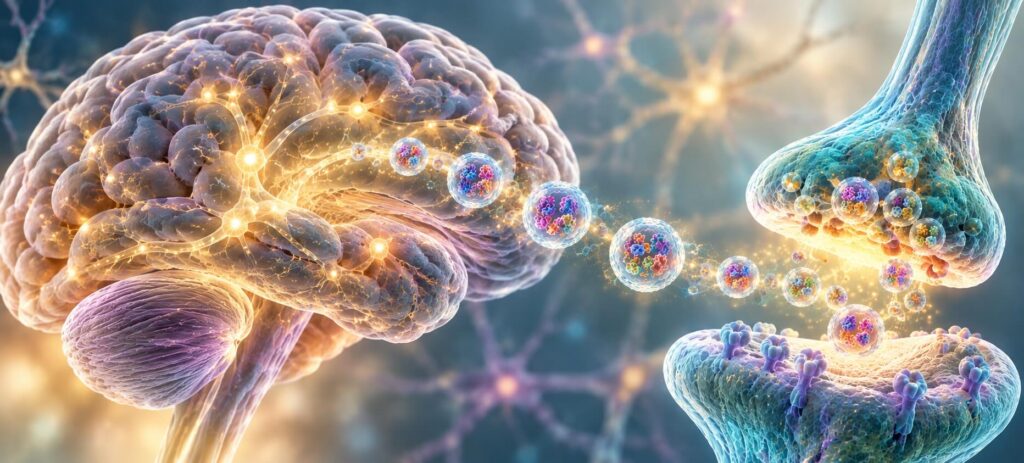Synaptic extracellular vesicles released between neurons in the brain